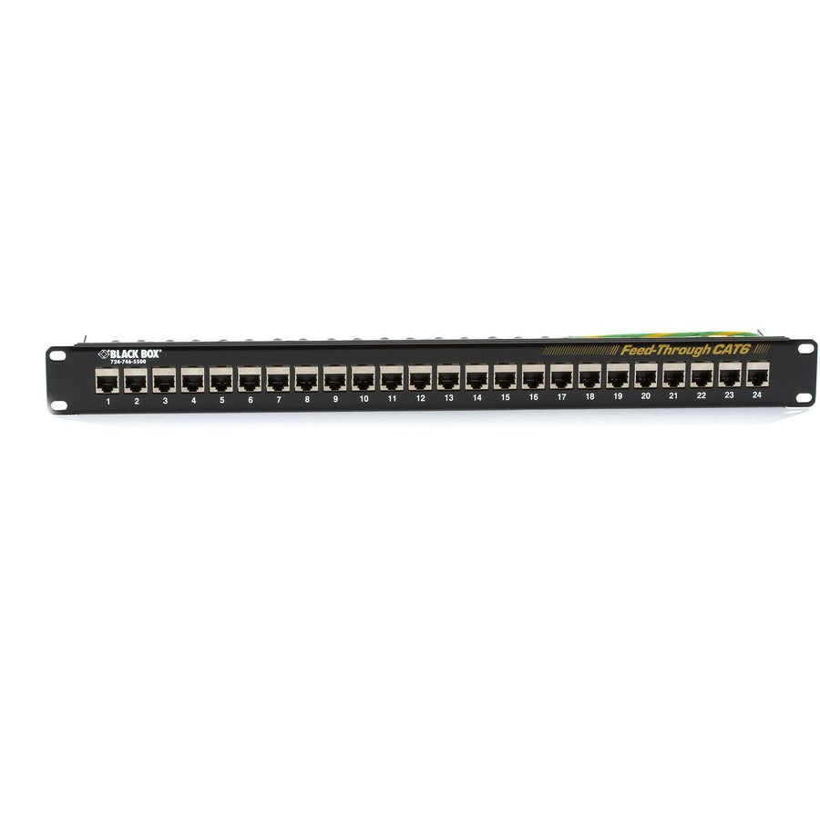 Black Box CAT6 Patch Panel - Feed-Through, 1U, Shielded, 24-Port