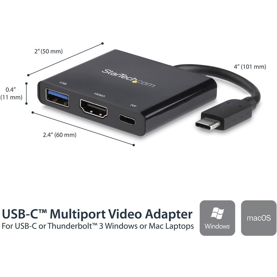 StarTech.com USB C Multiport Adapter with HDMI 4K & 1x USB 3.0 - PD - Mac & Windows - USB Type C All in One Video Adapter
