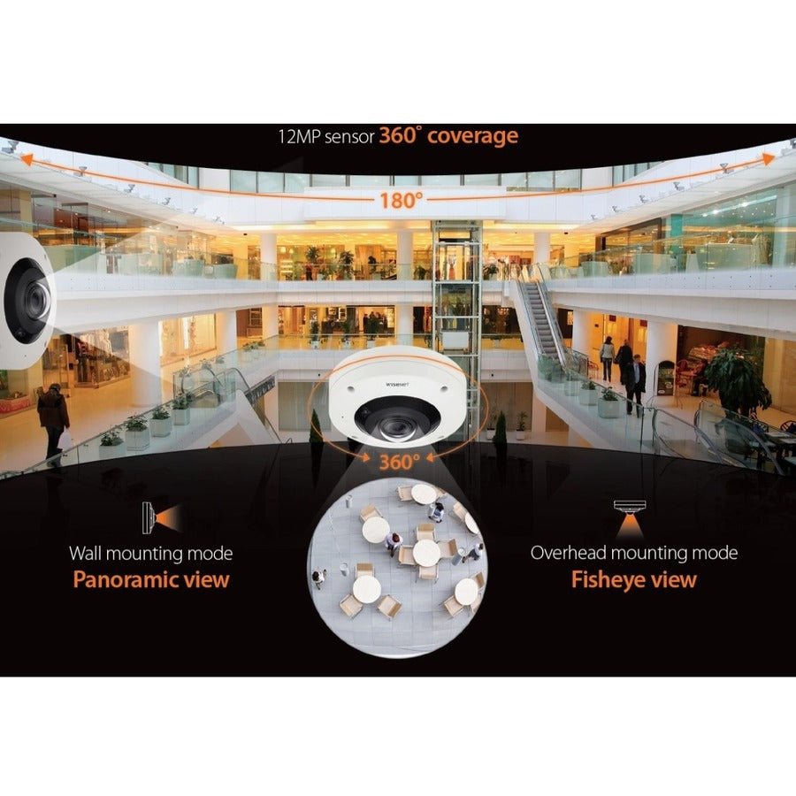 Wisenet XNF-9010RV 12 Megapixel Outdoor Network Camera - Color - Fisheye - White