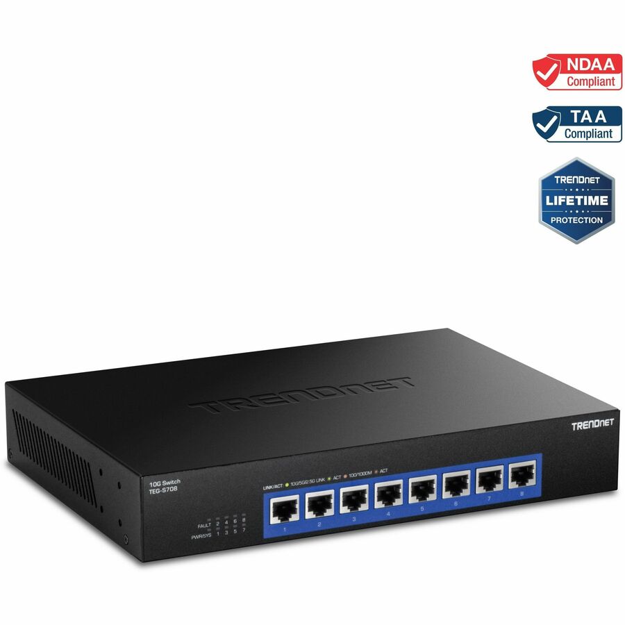 TRENDnet TEG-S708 8-Port 10G Unmanaged Switch, 160Gbps, Rack Mountable, Lifetime Warranty