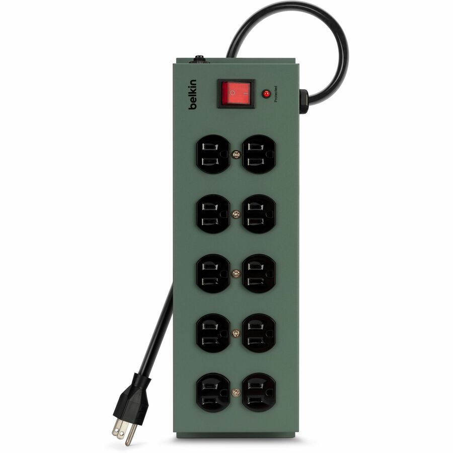 Belkin 10-Outlet Metal Surge Protector - 15ft Cord - Straight Plug - 885J - On-Off Switch - Green (5-pack)