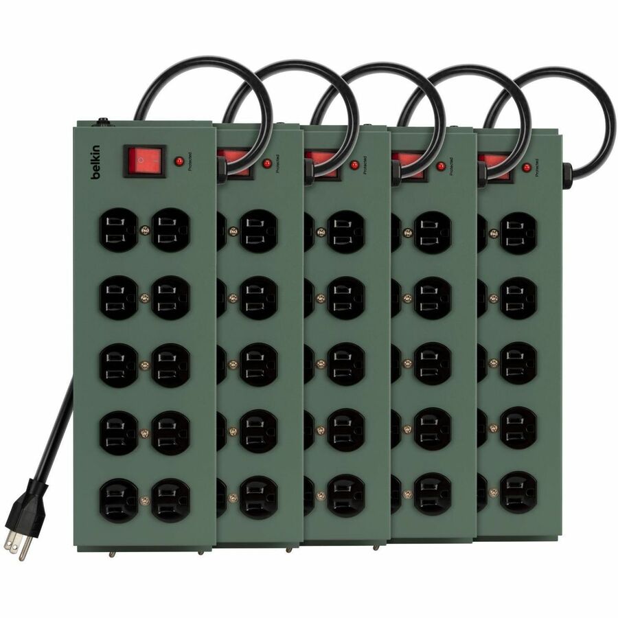 Belkin 10-Outlet Metal Surge Protector - 15ft Cord - Straight Plug - 885J - On-Off Switch - Green (5-pack)