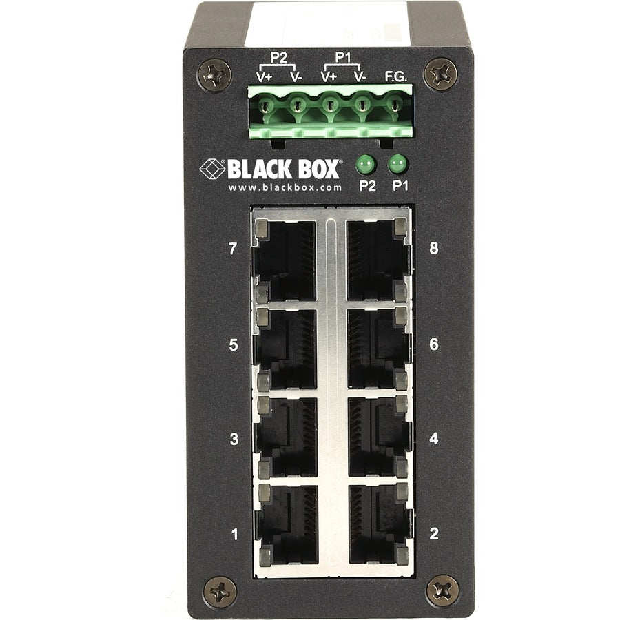 Black Box 8-Port Industrial Hardened Gigabit Ethernet Switch with DIN Rail Mount - Temp Range -10 to 70°C