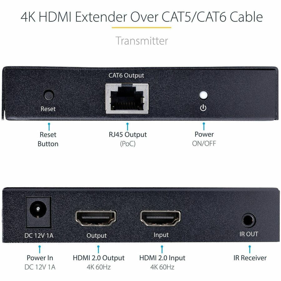 StarTech.com 4K HDMI Extender Over CAT5/CAT6 Cable, 4K 60Hz Video Extender Up to 230ft (70m), HDMI Over Ethernet Cabling, S/PDIF Audio Out