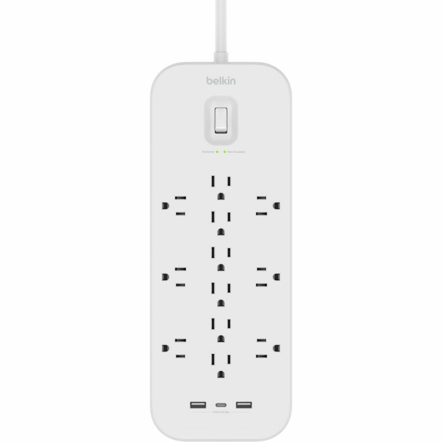 Belkin 12-Outlet Surge Protector Power Strip with 1 USB-C, 2 USB-A Ports & 3480 Joules