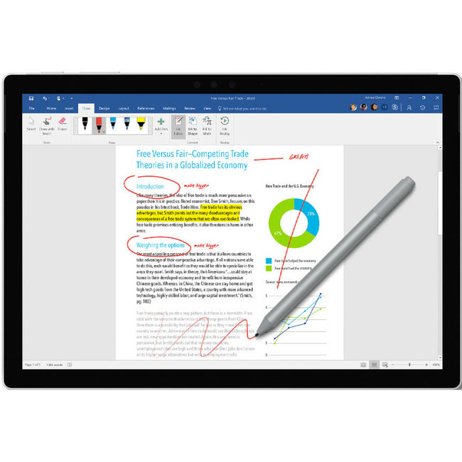 Microsoft Surface Pen with 4,096 Pressure Points - Precision Ink & Natural Rubber Eraser