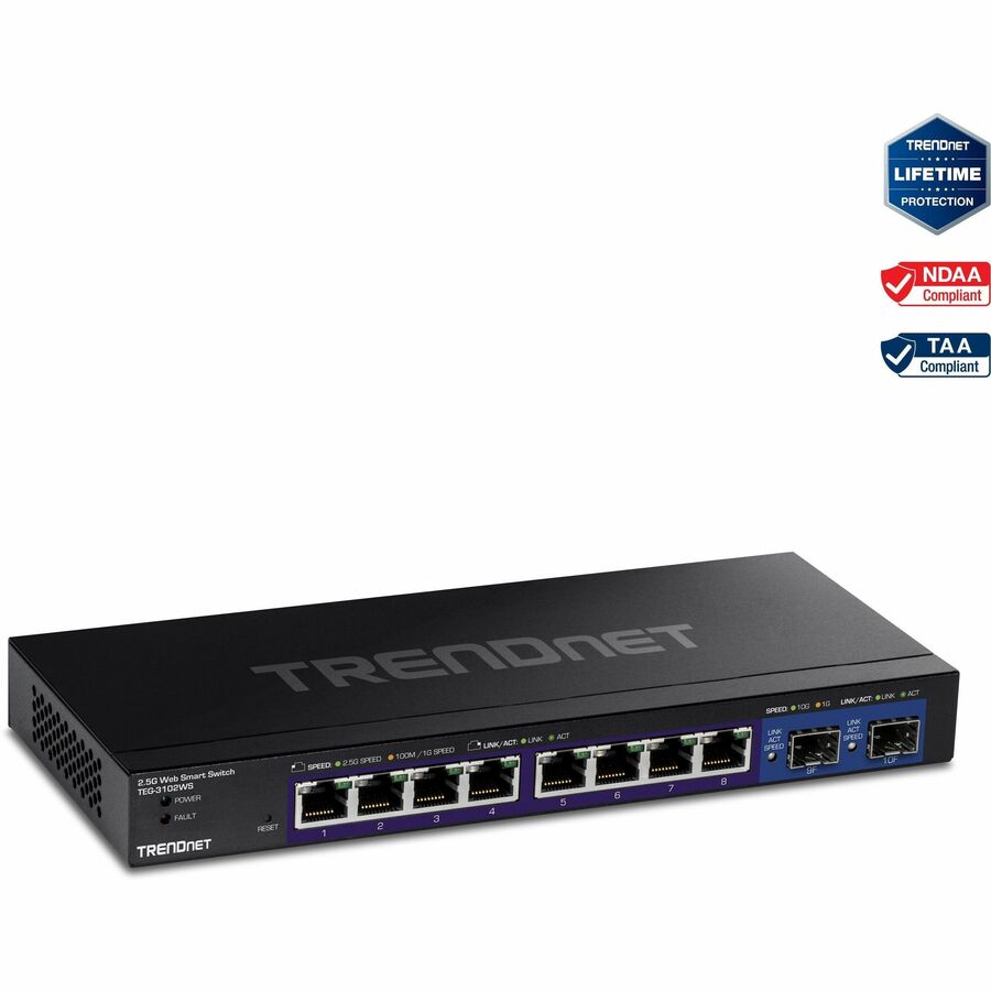 TRENDnet 10-Port Multi-Gig Web Smart Switch - 8 x 2.5GBASE-T, 2 x 10G SFP+, Managed Ethernet