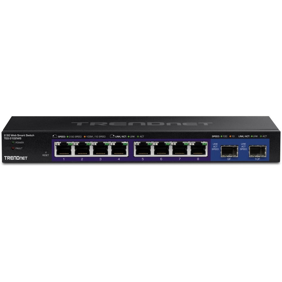 TRENDnet 10-Port Multi-Gig Web Smart Switch - 8 x 2.5GBASE-T, 2 x 10G SFP+, Managed Ethernet