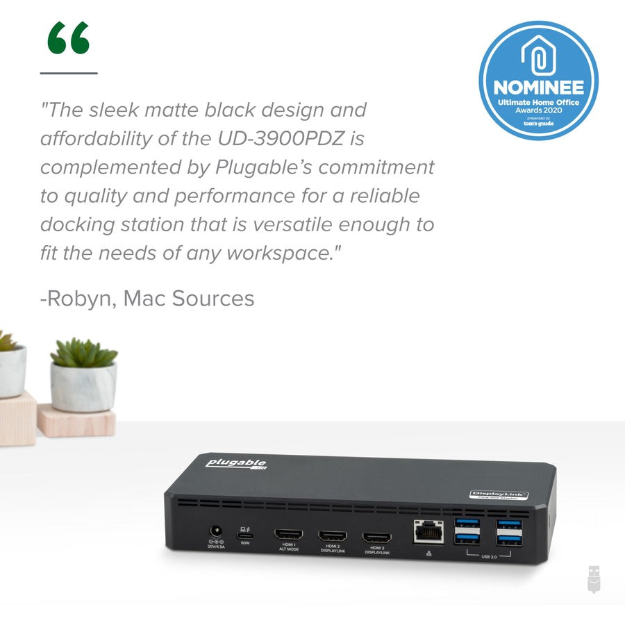 Plugable USB-C Docking Station with Triple HDMI Displays, 100W Charging, Gigabit Ethernet & 12 Ports