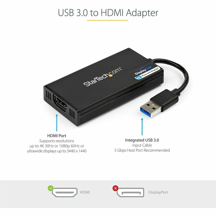 StarTech.com USB 3.0 to HDMI Adapter, 4K 30Hz UHD, USB to HDMI Display Adapter, External Video/Graphics Card for Mac & Windows