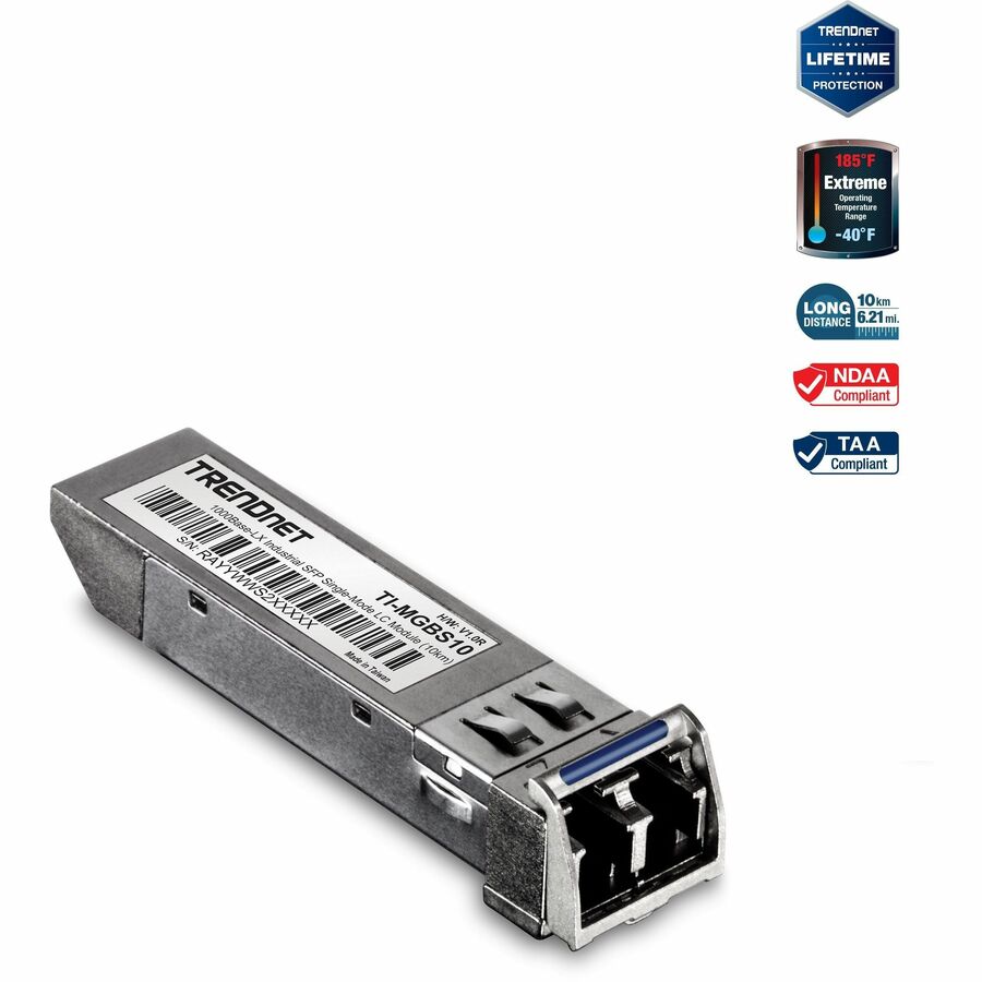 TRENDnet TI-MGBS10 Industrial SFP to RJ45 Module, 10Km, 1.25Gbps, -40° to 85°C, LC Connector