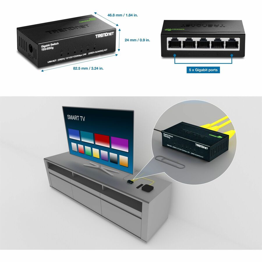 TRENDnet TEG-S50g 5-Port Mini Gigabit Switch, Compact Fanless Design, NDAA/TAA Compliant, Energy Efficient