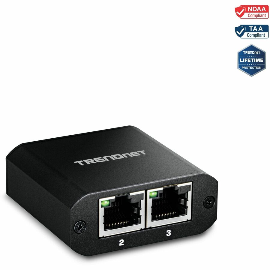 TRENDnet TEG-102S 2-Port Gigabit Ethernet Splitter with USB Type C Power, NDAA Compliant