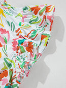 Multicolour Floral Printed Cap Sleeve Split Neck Blouse