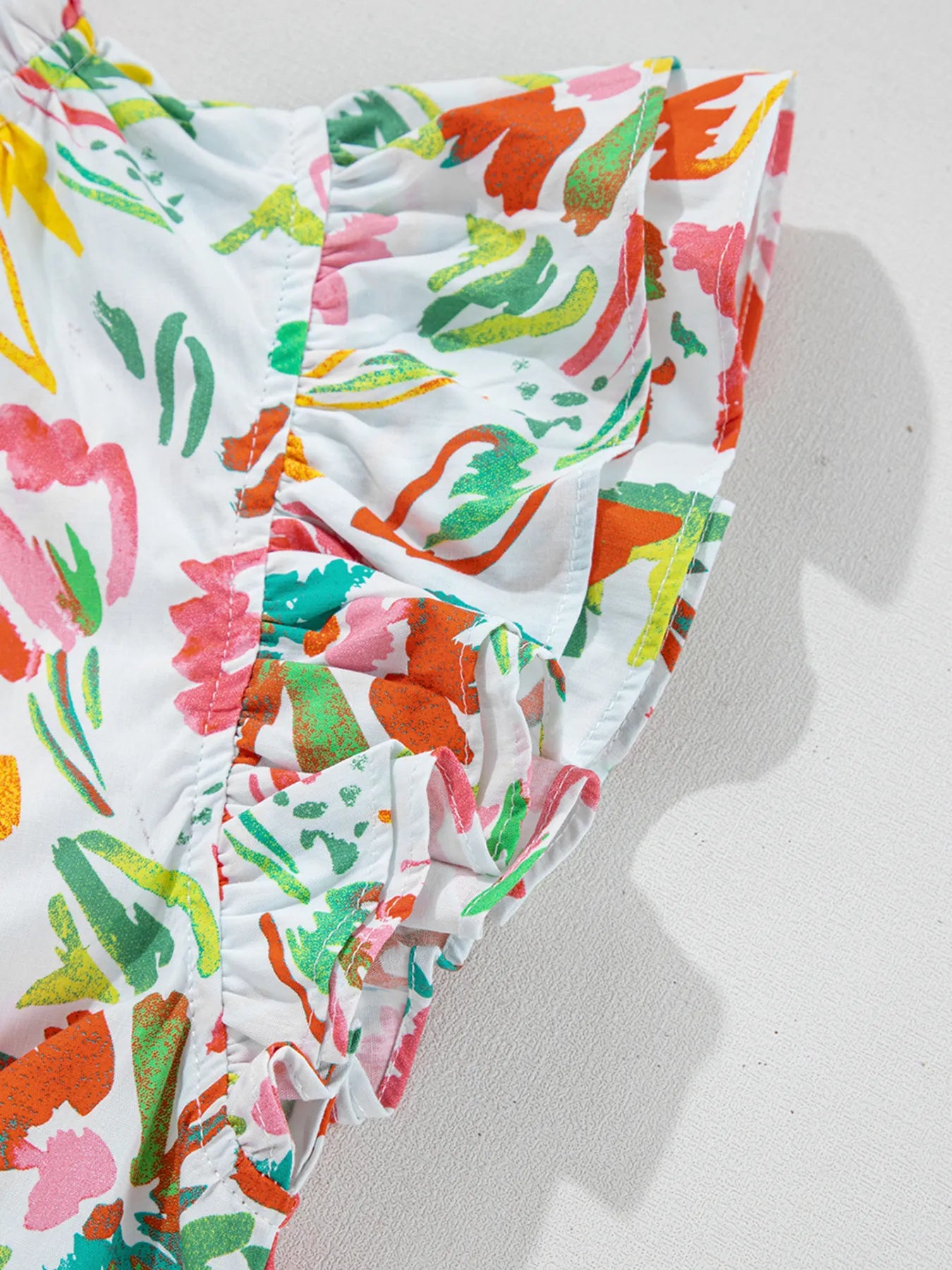 Multicolour Floral Printed Cap Sleeve Split Neck Blouse