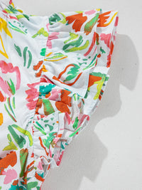 Multicolour Floral Printed Cap Sleeve Split Neck Blouse