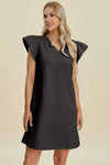 Double Take Full Size Ruffled V-Neck Cap Sleeve Dress Black