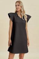 Double Take Full Size Ruffled V-Neck Cap Sleeve Dress Black