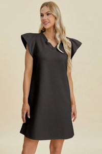 Double Take Full Size Ruffled V-Neck Cap Sleeve Dress Black