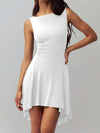 High-Low Round Neck Sleeveless Dress White