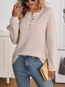 Striped Button Detail Long Sleeve Top