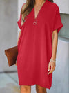 V-Neck Short Sleeves Dress Red