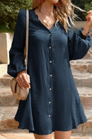Devine Notched Balloon Sleeve Mini Dress