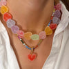 Colorful Resin Heart Necklace Multicolor One Size