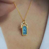 Elegant 18K Gold-Plated Titanium Steel Pendant Necklace with Resin Detail, 17.7-Inch Chain - Store 42