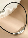 Stainless Steel Curved Bar Necklace with Leather Rope Silver One Size