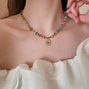 Multi-Color Beaded Sunflower Pendant Necklace Multicolor onesize
