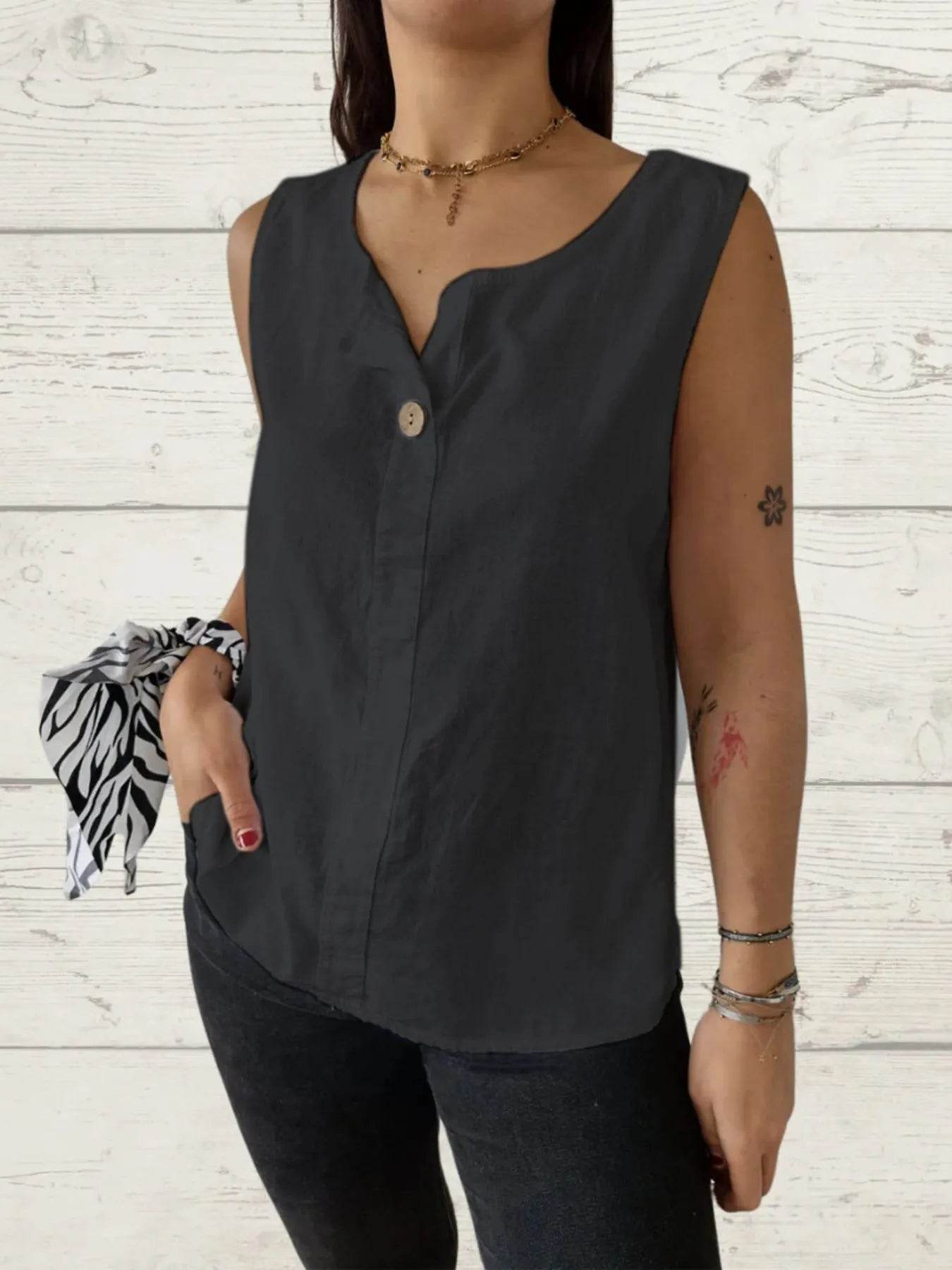 Full Size Casual Linen Sleeveless Blouse Plus Size - Store 42