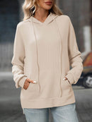 Slightly Stretchy Textured Drawstring Long Sleeve Hoodie with Pocket - Trendy Casual Wear - Store 42