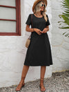 Ivy Lane Round Neck Short Sleeve Dress with Pockets Black