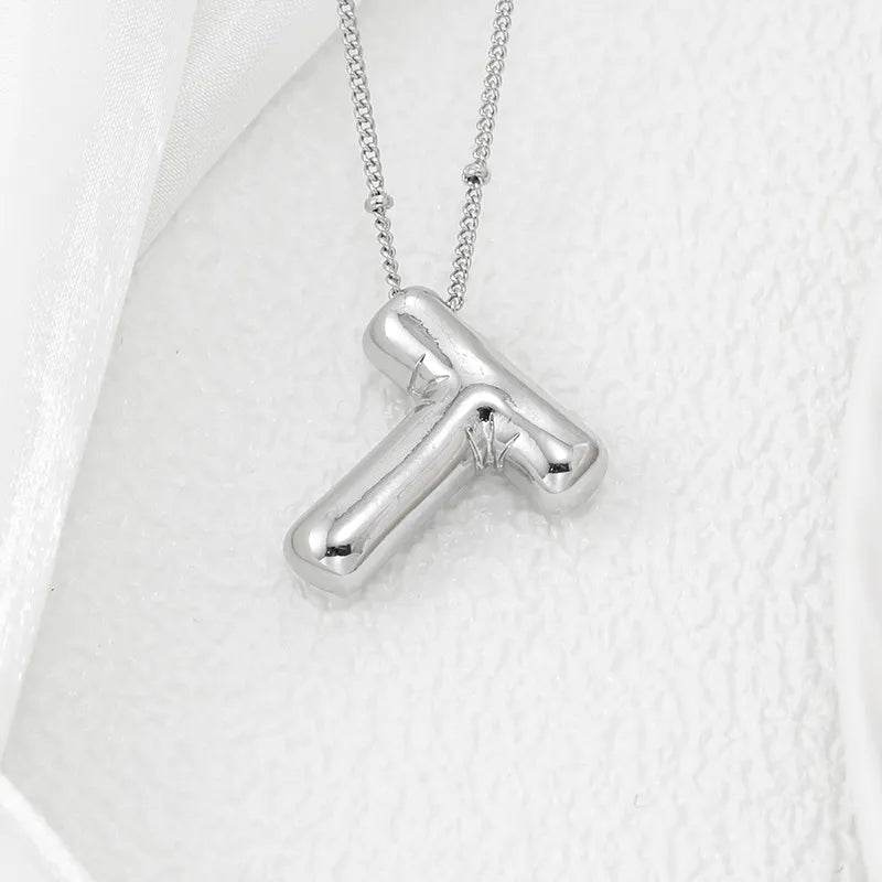 Elegant Copper Bubble Letter Pendant Necklace - Platinum-Plated, 17.7 in Chain Length - Store 42