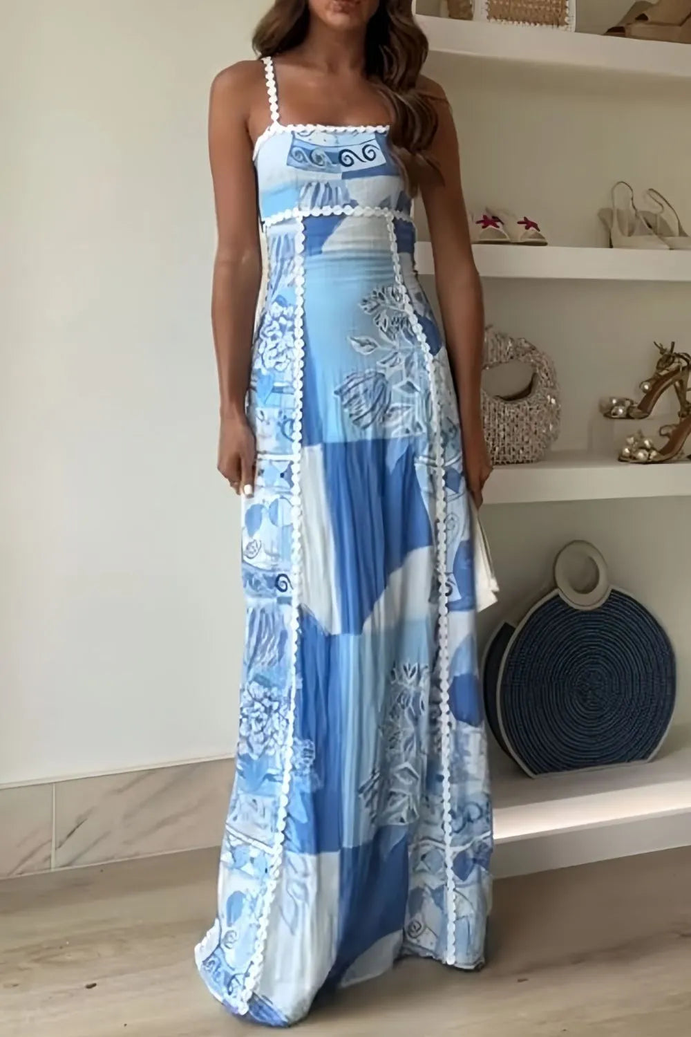 Backless Cutout Square Neck Maxi Dress With Opaque Sheer Design by Trendsi