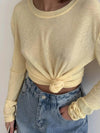 Slightly Stretchy Knotted Long Sleeve T-Shirt in Sheer 100% Polyester - Trendy Basic Style - Store 42