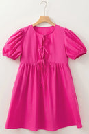 Puff Sleeve Tie Front High Waist Mini Dress