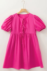 Puff Sleeve Tie Front High Waist Mini Dress