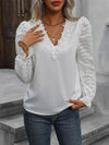 Honey V-Neck Lace Flounce Sleeve Blouse - Fashionable Semi-Sheer Long Sleeve Top - Store 42