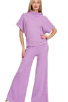Zenana Sweater Mock Neck Top & Long Pants Set B LAVENDER