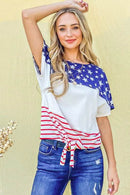 And The Why American Flag Print Tie Knot Front Casual Top - Store 42