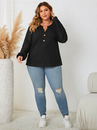 Honey Plus Size Openwork Notched Button Front Blouse - Store 42