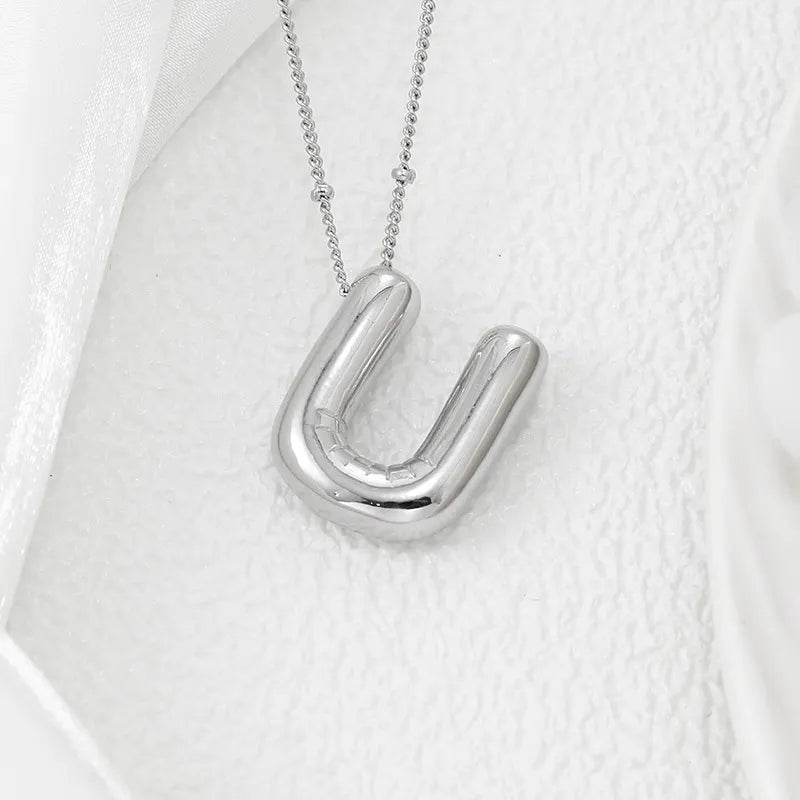 Elegant Copper Bubble Letter Pendant Necklace - Platinum-Plated, 17.7 in Chain Length - Store 42