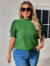 Trendy Honey Plus Size Round Neck Blouse with Puff Sleeves - Casual Solid Long Length Top - Store 42