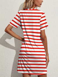 Contrast Striped Round Neck Short Sleeve Dress