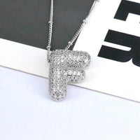 Elegant Copper Inlaid Zircon Letter Pendant Necklace - Platinum-Plated with 16.9 In Chain - Store 42