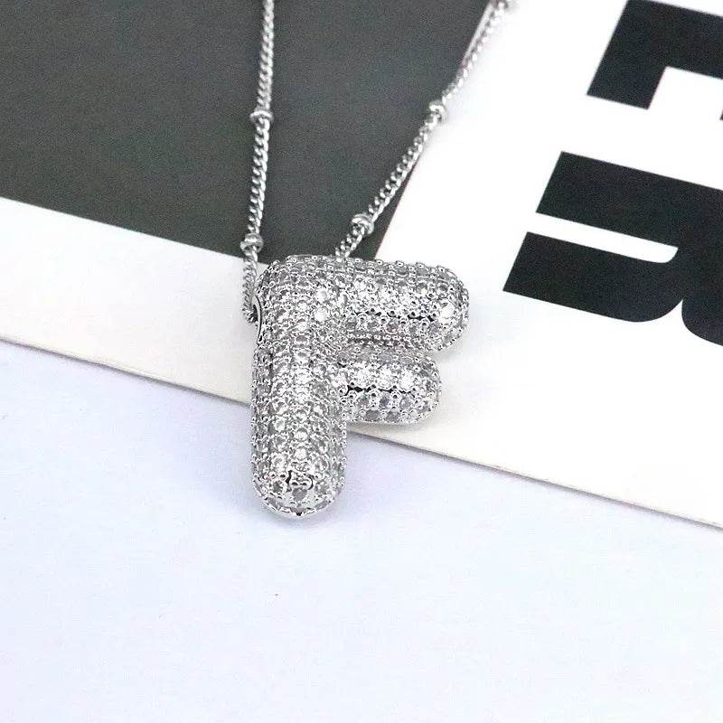 Elegant Copper Inlaid Zircon Letter Pendant Necklace - Platinum-Plated with 16.9 In Chain - Store 42