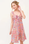 And The Why Tied Front Smocked Back Tiered Boho Printed Dress Red Multi