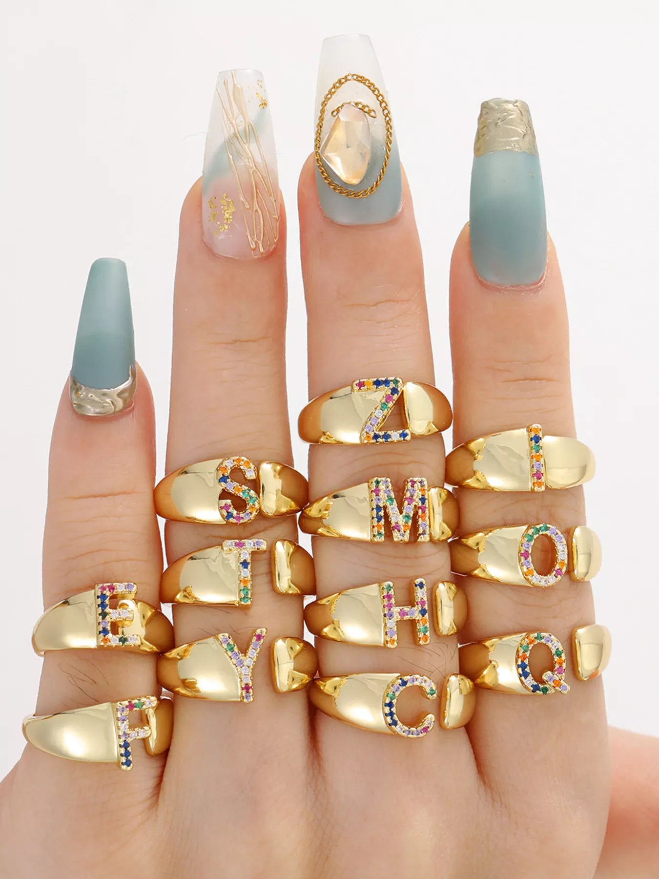 Elegant 18K Gold-Plated Zircon Initial Letter Ring - Customizable Personalized Jewelry